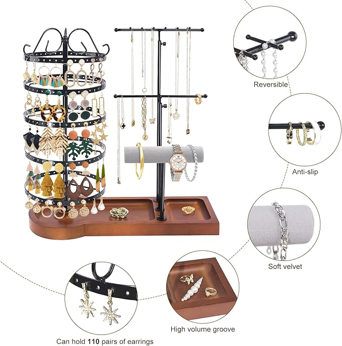 Jewelry Organizer Stand, Metal Rotating Earring Holder Organizer - Image 3