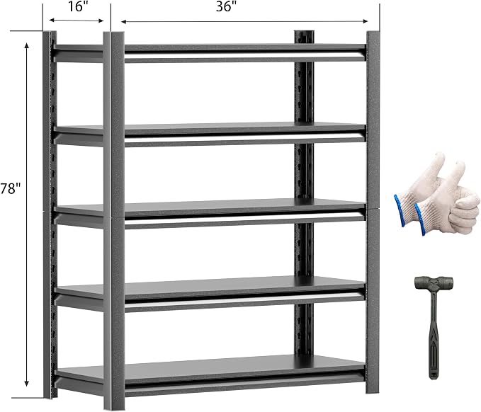 Garage Shelving – 5-Tier Heavy Duty Metal Storage Shelves, Adjustable - Image 2