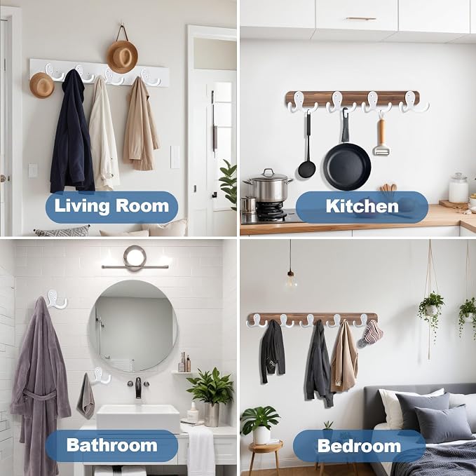 25 Pack Coat Hooks Wall Hooks for Hanging, Heavy Duty Double Prong Metal Hook - Image 2