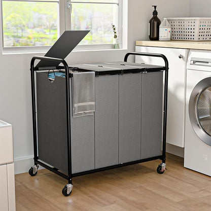 Laundry Sorter 4 Sections 48 Gal, Rolling Laundry Basket by OLLDIDE