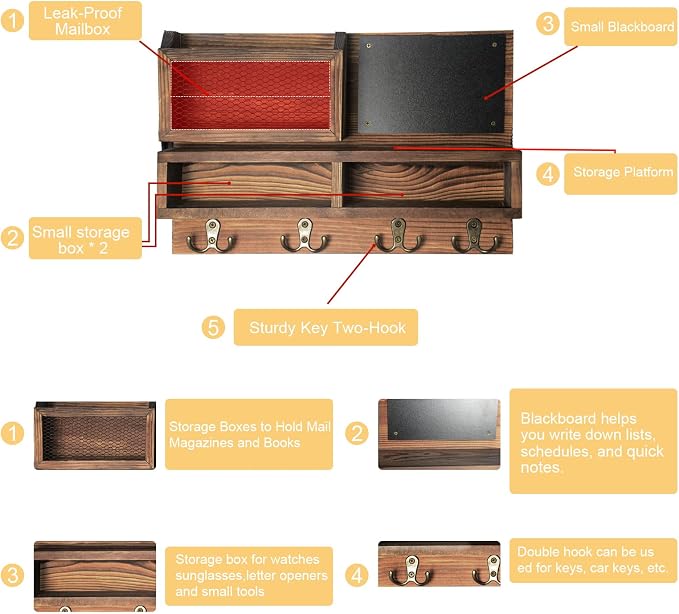 Key Holder for Wall, Mail Organizer Wall Mount - Image 3