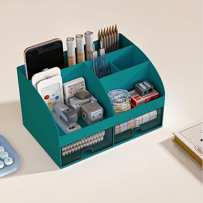 COMFYROOM Desk Organizer with 6 Compartments and 2 Drawers, Plastic Makeup - Image 3
