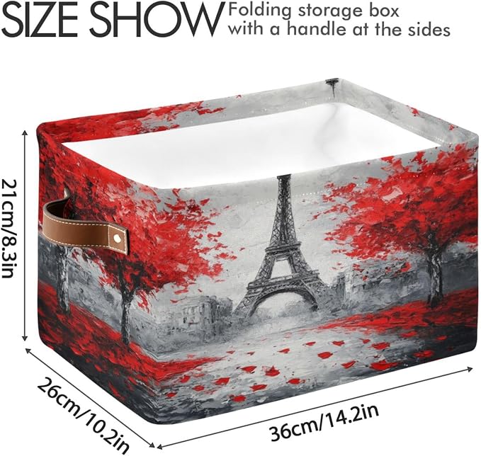 Paris Eiffel Tower Red Tree Storage Bins Box Foldable Shelf Basket - Image 3