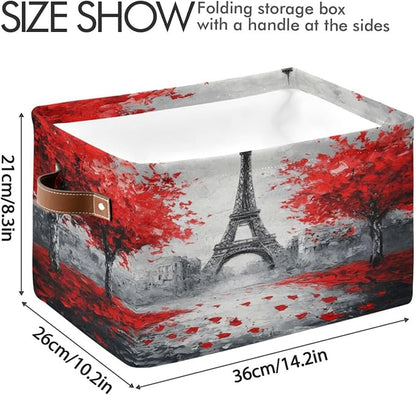 Paris Eiffel Tower Red Tree Storage Bins Box Foldable Shelf Basket - Image 3
