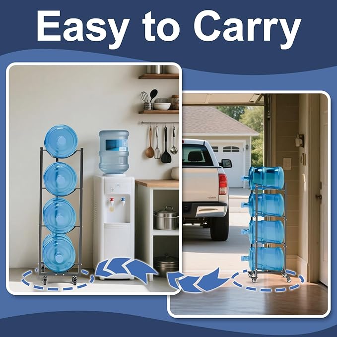 5 Gallon Water Jug Holder with 4 Wheels: 5 Gal Bottle Storage Rack | - Image 2