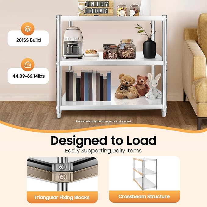 3 Tier Stainless Steel Shelves Heavy Duty Storage Rack Adjustable Kitchen - Image 4