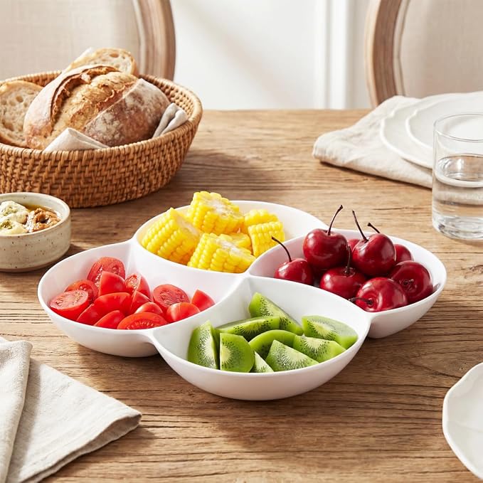 Mikinona Multi-Grid Snack Plate White Melamine Snack Tray - Image 8