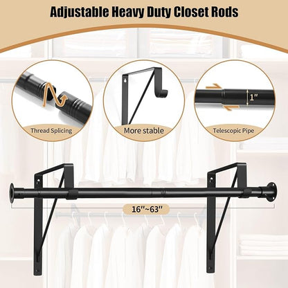 Closet Rod, 16 to 63 Inch Closet Rods Heavy Duty Adjustable Wardrobe Poles - Image 5