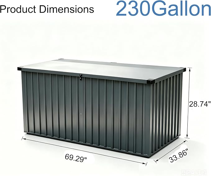 Garvee Outdoor Storage Box, 230 Gallon Waterproof Metal Storage Box, Outdoor - Image 2