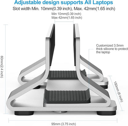 Aluminum Vertical Laptop Stand Dock Holder, Adjustable Slot Width 12-42mm - Image 4