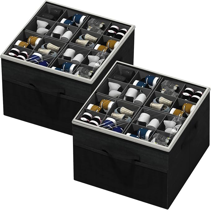 Aokeyee Shoe Organizer for Closet, 2 Pack Foldable Shoe Storage Organizer Box by Aokeyee