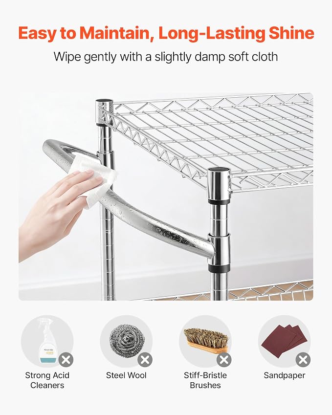 VEVOR Kitchen Utility Cart, 3 Tier Heavy Duty Adjustable Wire Storage Rack - Image 7