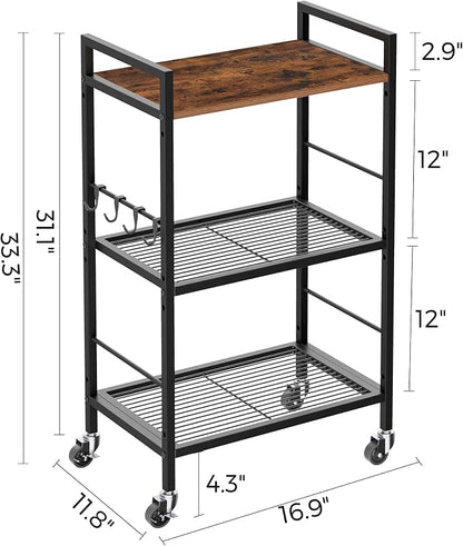 3-Tier Metal Storage Rack with Industrial Wheels, Mesh Shelving Unit with - Image 7
