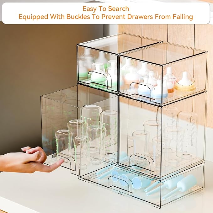 Yieach 5 Set Clear Stackable Storage Drawers and Acrylic Drawer Organizer - Image 4