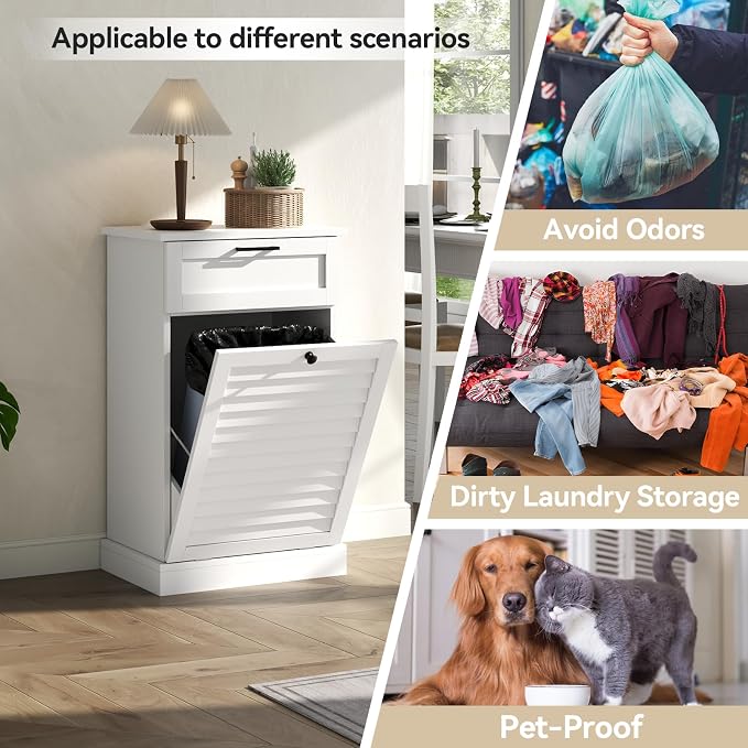 Upgraded Tilt Out Laundry Hamper Cabinet, 15 Gallon Trash Can Cabinet - Image 7