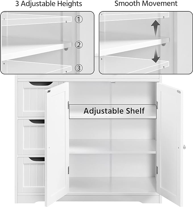 Topeakmart Freestanding Bathroom Storage Cabinet, 4 Drawers & 2 Doors White | - Image 5