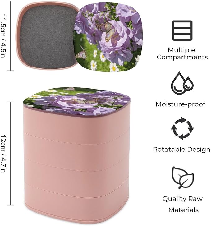 Light Purple Flowers Rotating Jewelry Organizer Box 4-Layer 360° Rotatable ABS - Image 2