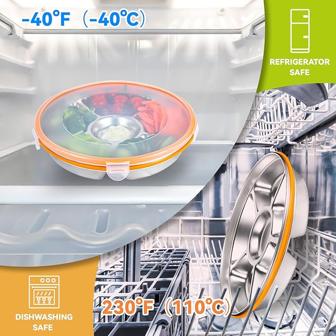 6-Compartment Stainless Steel Serving Tray - Image 3