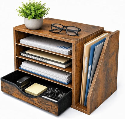 Wooden Desk Organizer with Drawers, 4 Tier Office File Organizer Wood, Paper by Unknown