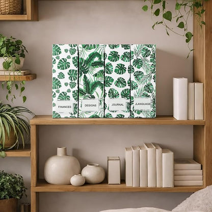 Monstera Magazine File Holder Decorative Set of 4 | Foldable Magazine Storage - Image 6