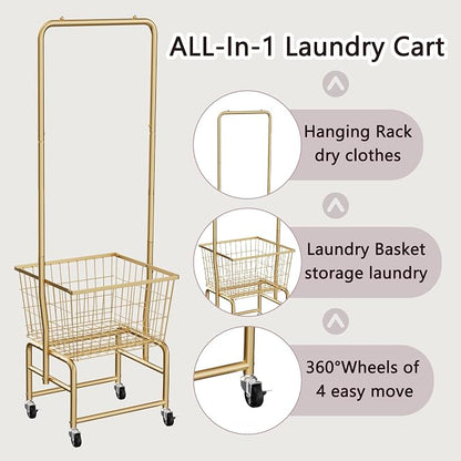 Rolling Laundry Cart with Wheels, Laundry Hamper Basket Organizer with Clothes - Image 4