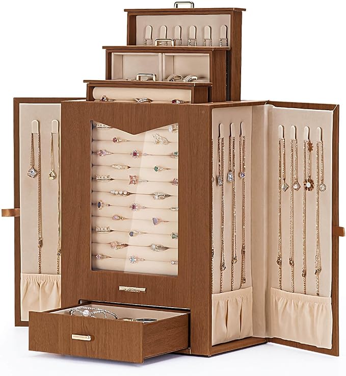 Homde Jewelry Organizer with Transparent Window Necklace Hooks Gift by Homde