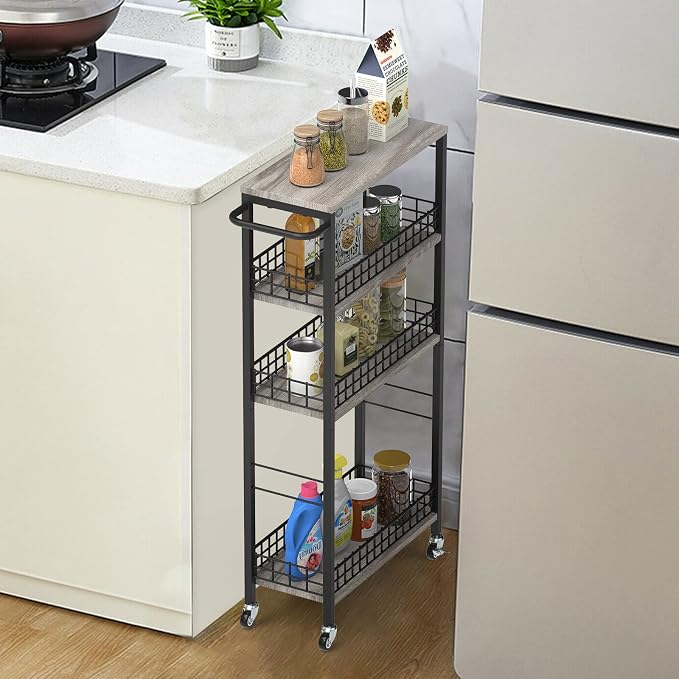 4 Tier Slim Storage Cart Narrow Laundry Cart on Wheels Utility Kitchen Rolling - Image 2