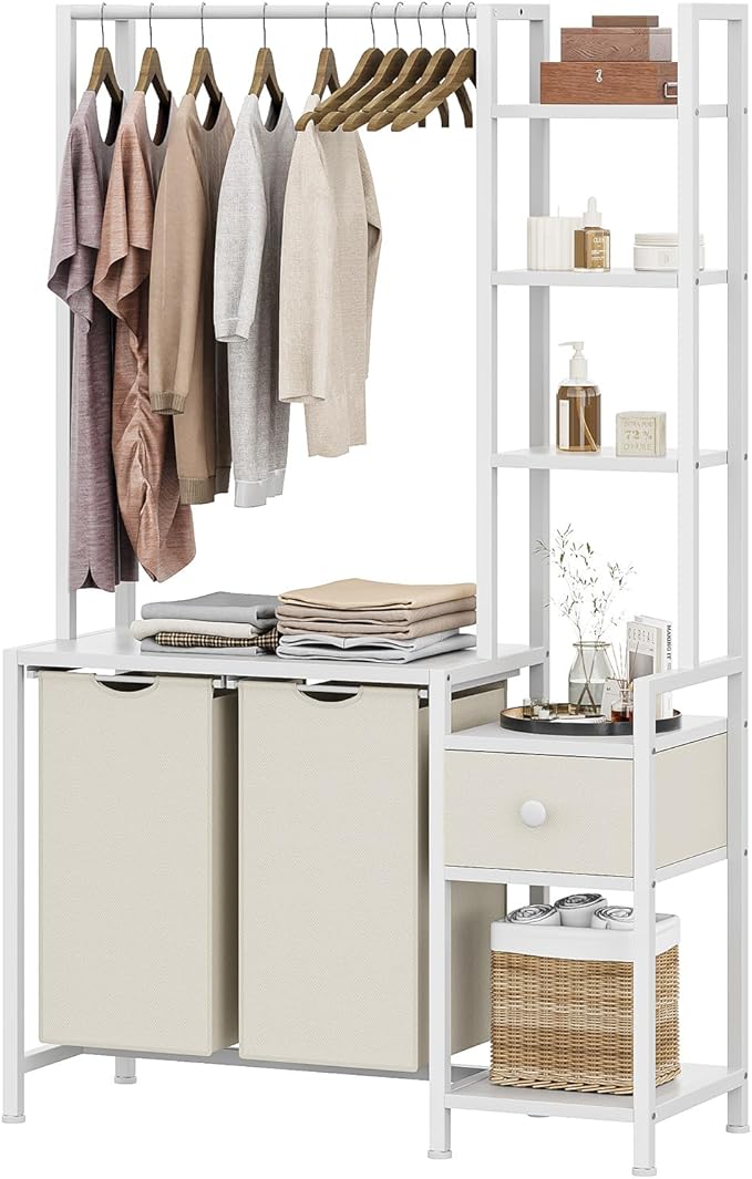 Laundry Hamper with Shelf, 5 Tiers Tall Laundry Basket Sorter with 2 Pull-Out by Cresohom