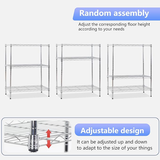 FDW 3 Tier Wire Shelving Units Metal Storage Rack 23L x 13W x 30H Adjustable - Image 7