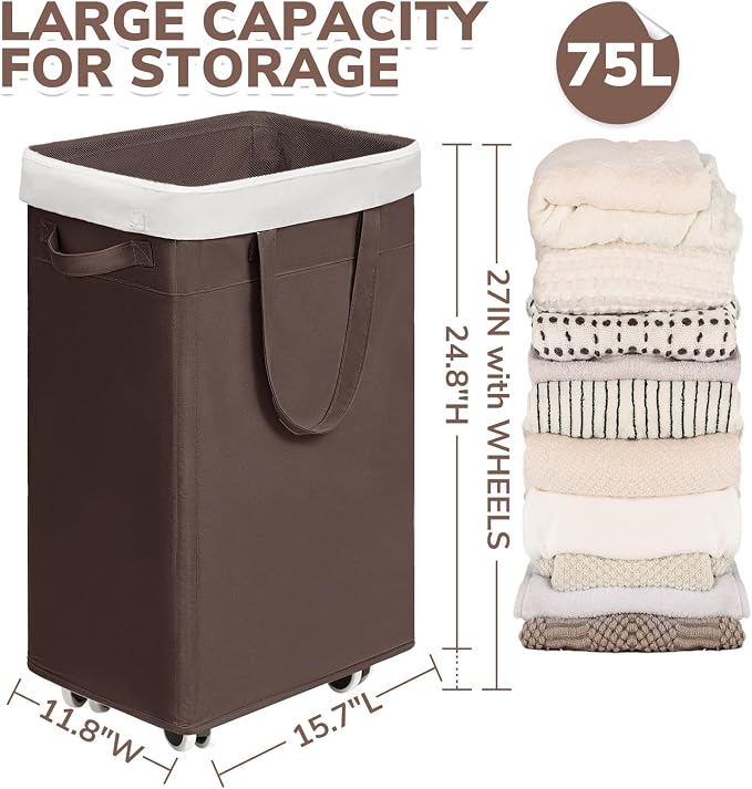 CHICVITA 75L Large Rolling Laundry Basket - Image 4