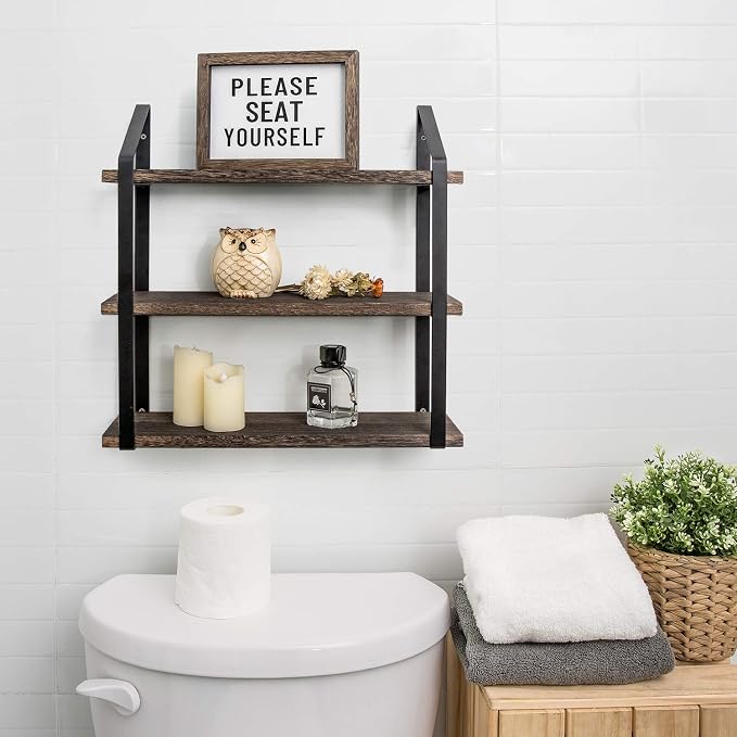 Mkono Floating Wall Shelves 3 Tier 17 Inch Rustic Hanging Shelf - Image 2