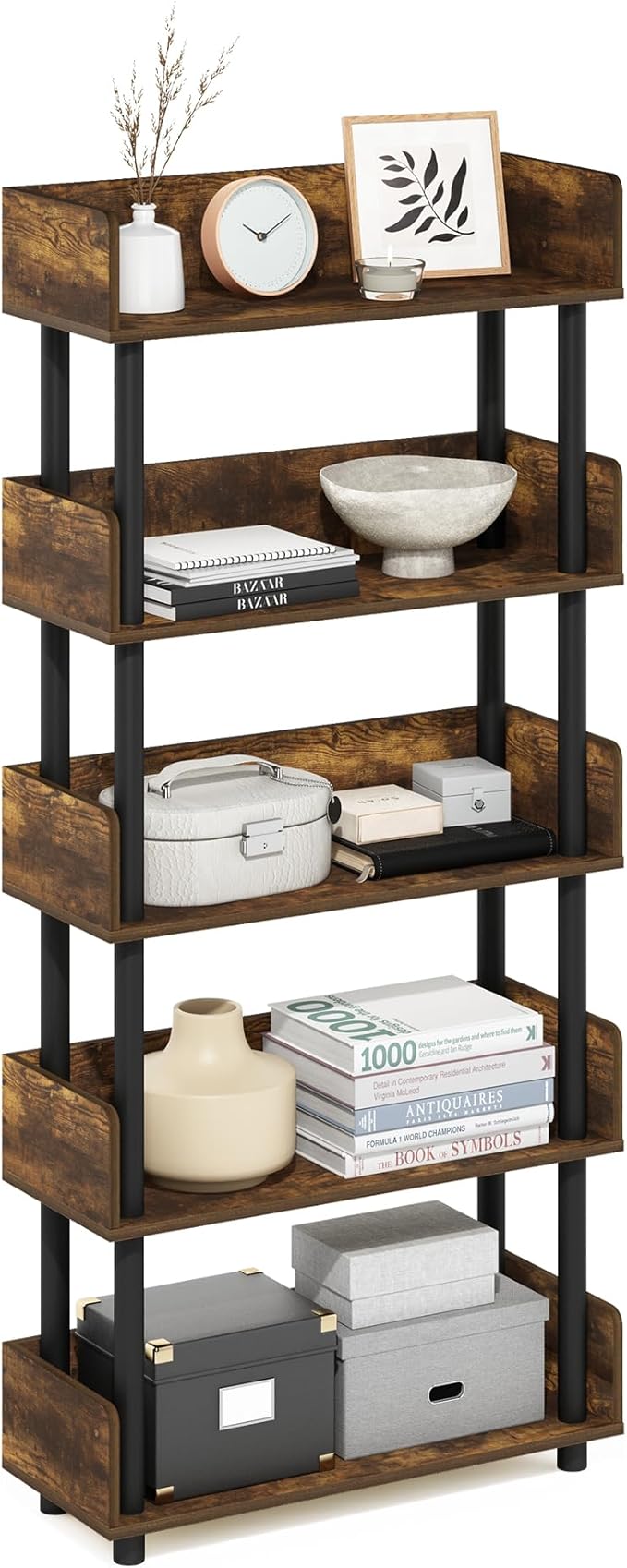 Furinno TURN-N-TUBE 5-Tier Display Shelf, Storage Shelves, Book Shelf, Open by Furinno-FitsYourSpaceFitsYourBudget