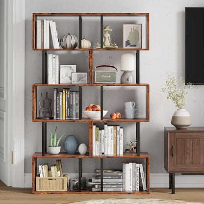 Furologee 6 Tier Bookshelf, Tall S Shaped Geometric Bookcase, Modern Display - Image 7