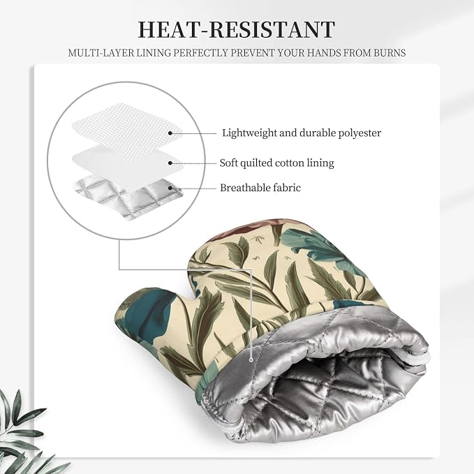 Floral Print Oven Mitts Set of 2, Heat Resistant Silicone Oven Mittens Gloves - Image 5