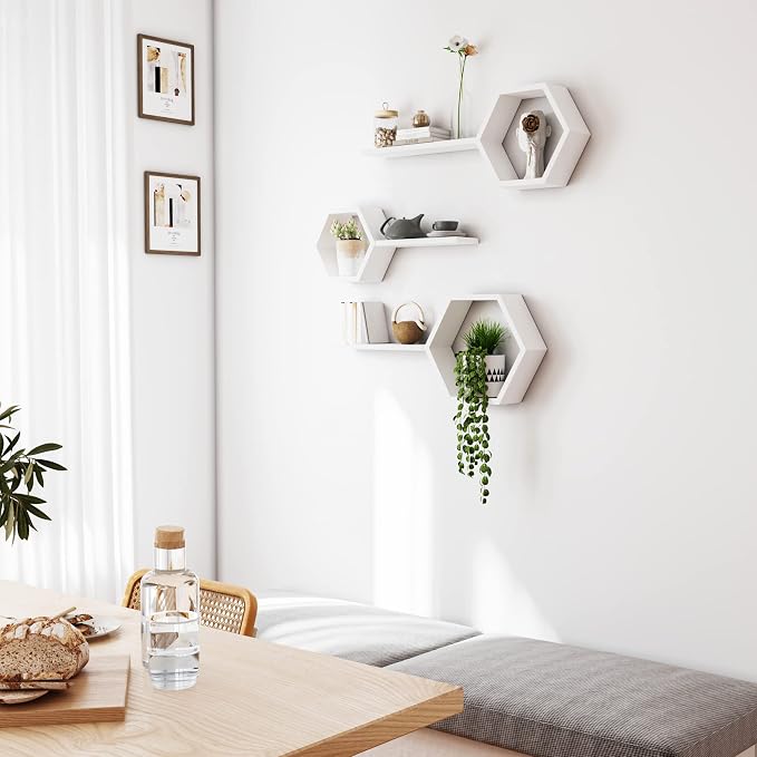 Wooden Hexagon Floating Shelves Wall Mounted - Image 4