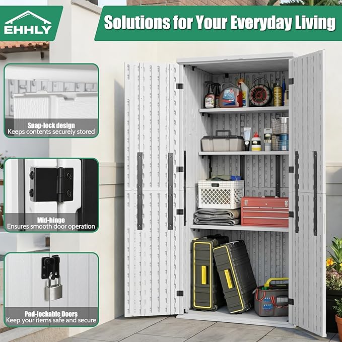 EHHLY Heavy Duty Tall Storage Cabinet Outdoor Weatherproof, 28 Cuft Garage - Image 5