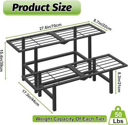 2 Tier Plant Stand Outdoor Indoor, Separated Tiered Folding Metal Plant Shelf - Image 2