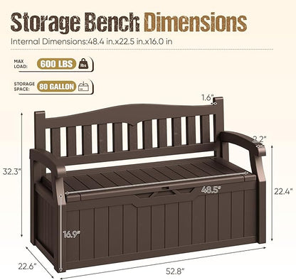 80-Gallon Outdoor Storage Bench, Waterproof Deck Box - Image 3