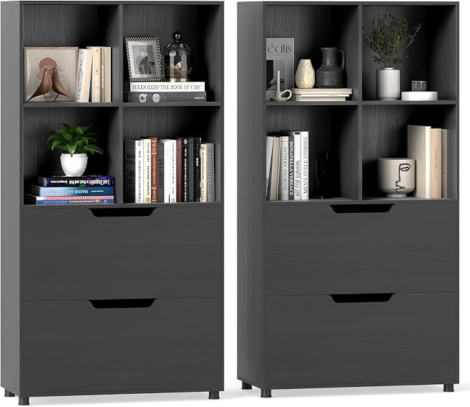 GOFLAME 4-Tier Bookcase with 2 Drawers, 51” Tall Bookshelf with 4-Cube Open by GOFLAME