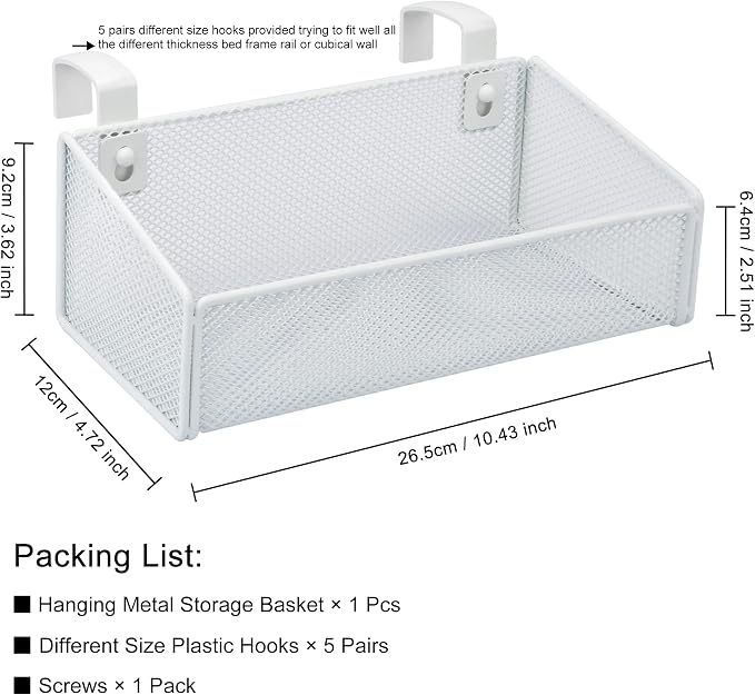 Bedside Caddy Hanging Storage Basket Beside Shelf Metal Organizer - Image 2