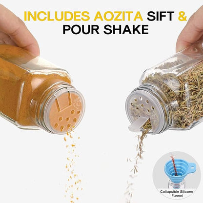 AOZITA 14 Pcs Spice Jars with Bamboo Lids - 4oz Square Spice Bottles with Spice - Image 5