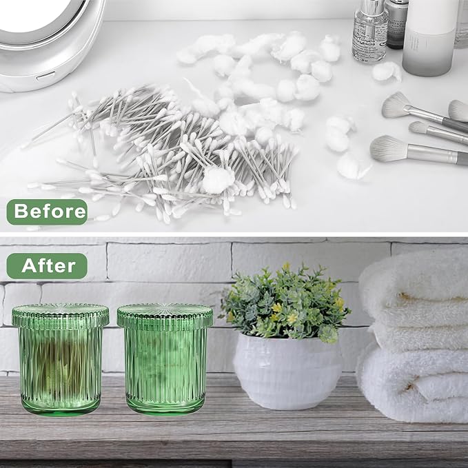 2 Pack Glass Qtip Holder with Lid, Qtip Dispenser Bathroom Storage Jars- Glass - Image 7