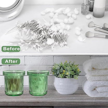 2 Pack Glass Qtip Holder with Lid, Qtip Dispenser Bathroom Storage Jars- Glass - Image 7
