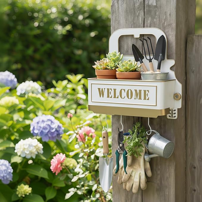 Truck Farmhouse Key Rack & Rustic Metal Wall Planter, Wall Mounted Flower Pot - Image 4