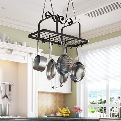 33” Black Pot Rack Hanging, Heavy Duty Metal Ceiling Pot Rack - Image 4