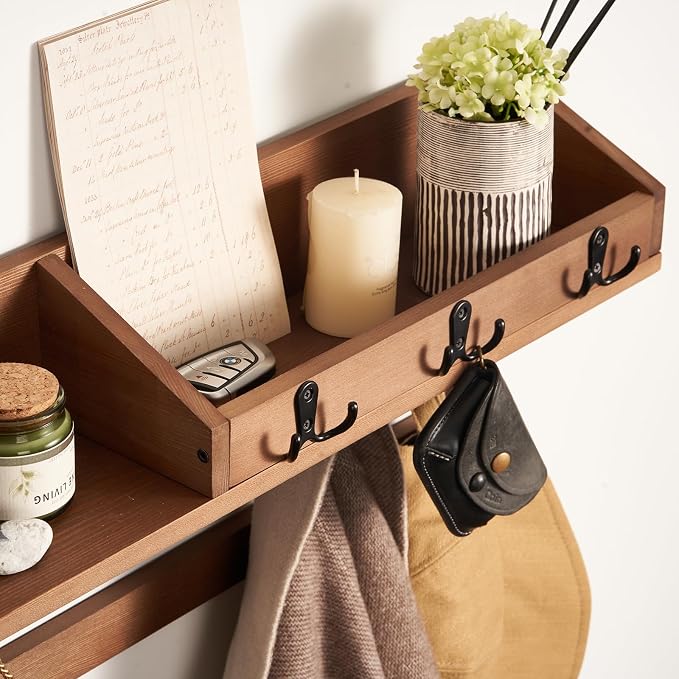 Coat Rack Wall Mount with Hooks & Shelf - Image 5