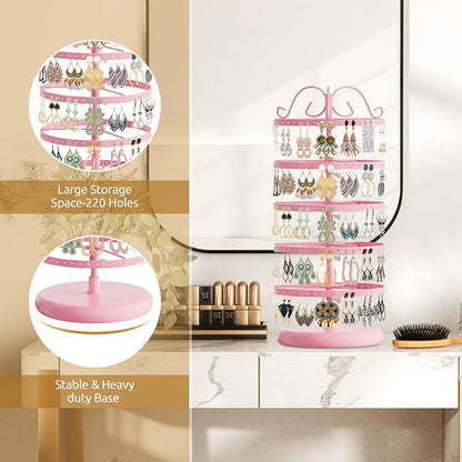 MODOWEY 5 Tiers Metal Rotating Earring Holder Organizer Stand Adjustable - Image 5