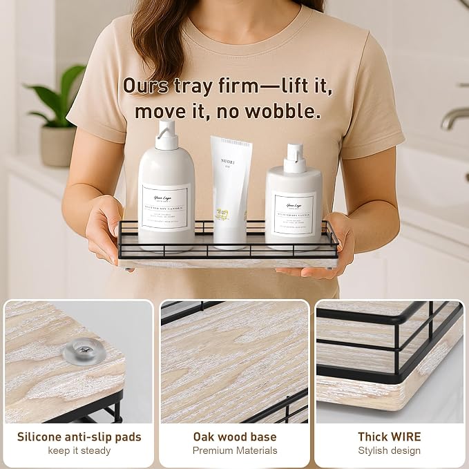 Bathroom Tray for Counter Top Organizer – Ash Wood Vanity Tray - Image 5