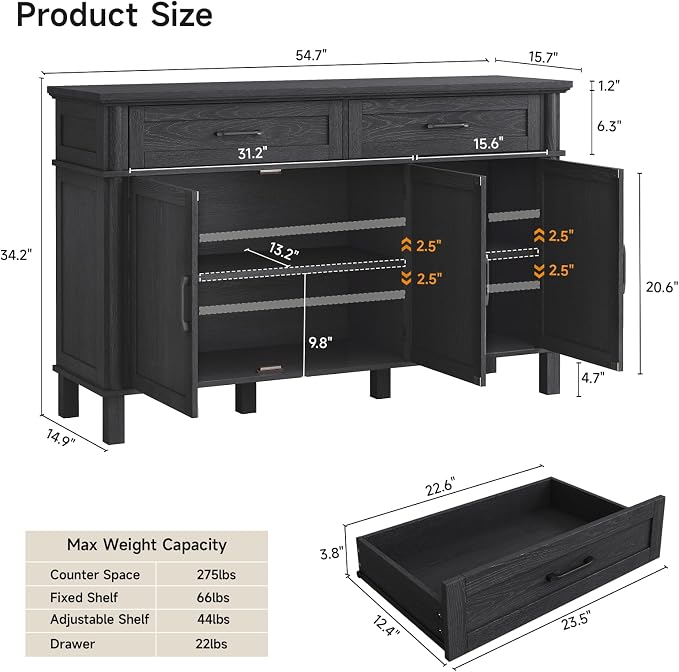 ONBRILL 55 Inch Buffet Cabinet - Image 2