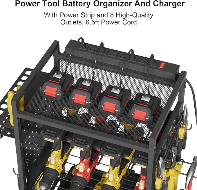 Power Tool Organizer Cart with Charging Station, Heavy Duty Garage Tool - Image 3